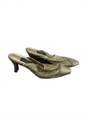 Gold Rush Hour Express Vintage Kitten Mule Party Heels Glitter Mesh Women 11 B